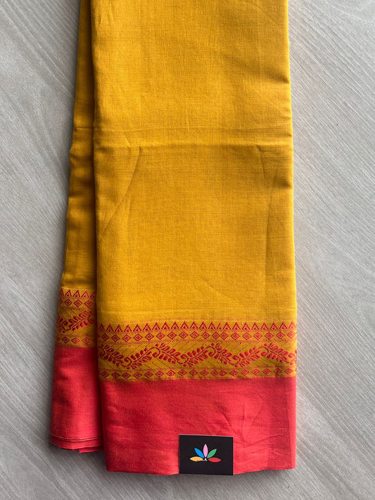 Golden Mustard Yellow Contrast Border Bengal Soft Cotton Saree (Without Blouse) - 32702