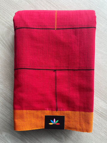 Cherry Red Handloom Bengal Soft Cotton Saree - 32739
