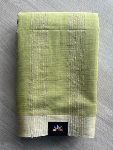 Light Olive Green Handloom Bengal Soft Cotton Saree - 32740