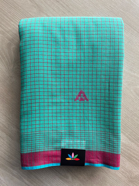 Turquoise Shade Handloom Tangail Soft Cotton Saree - 32742