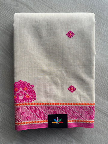 Light Beige Handloom Tangail Soft Cotton Saree - 32747