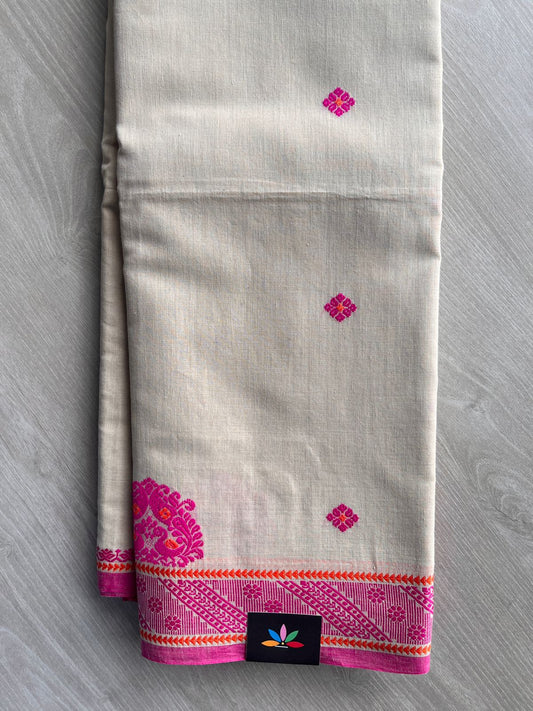Light Beige Handloom Tangail Soft Cotton Saree - 32747