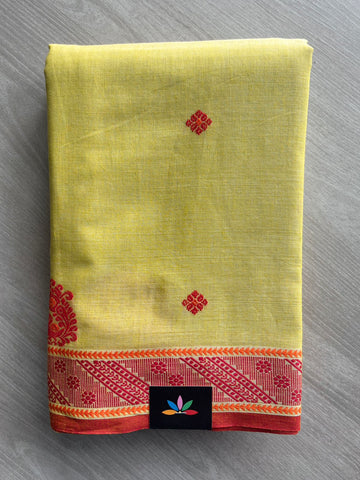 Bright Pastel Yellow Handloom Tangail Soft Cotton Saree - 32749