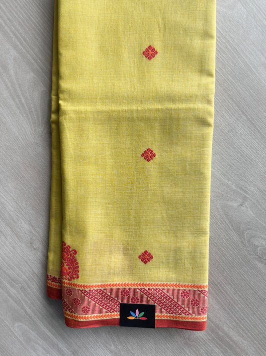Bright Pastel Yellow Handloom Tangail Soft Cotton Saree - 32749