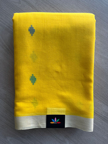 Metallic Yellow Handwoven Bengal Soft Cotton Jamdani Saree - 32752