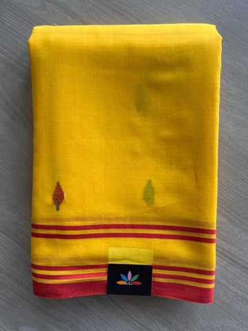 Mustard Yellow Handwoven Bengal Soft Cotton Jamdani Saree - 32754