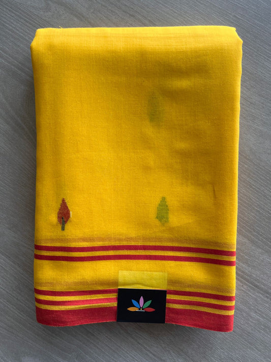 Mustard Yellow Handwoven Bengal Soft Cotton Jamdani Saree - 32754