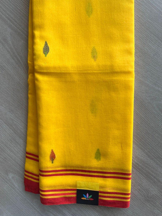 Mustard Yellow Handwoven Bengal Soft Cotton Jamdani Saree - 32754