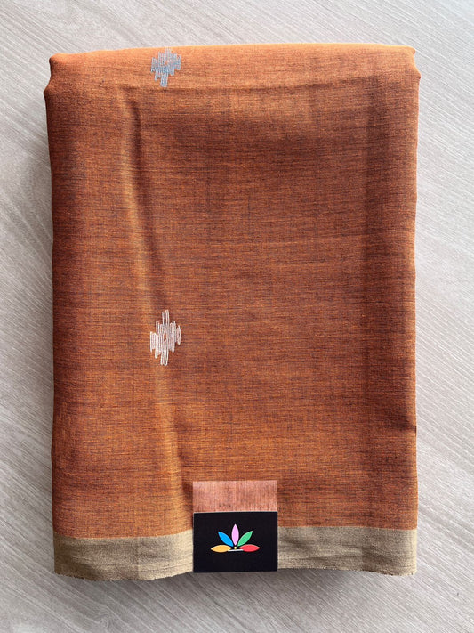 Double Tone (Rust Orange/Black) Handwoven Bengal Soft Cotton Jamdani Saree - 32755