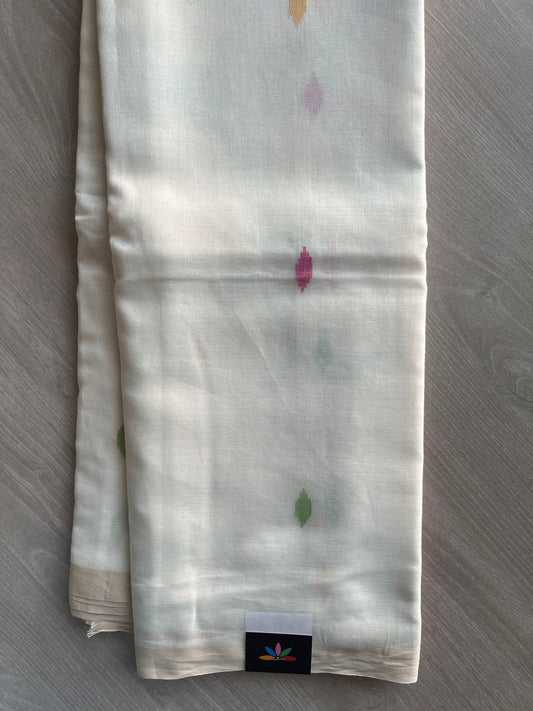 Off-White Handwoven Bengal Soft Cotton Jamdani Saree - 32756