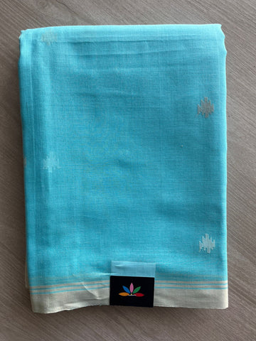 Refreshing Baby Blue Handwoven Bengal Soft Cotton Jamdani Saree - 32759