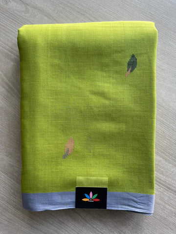 Bright Olive Shade Handwoven Bengal Soft Cotton Jamdani Saree - 32760