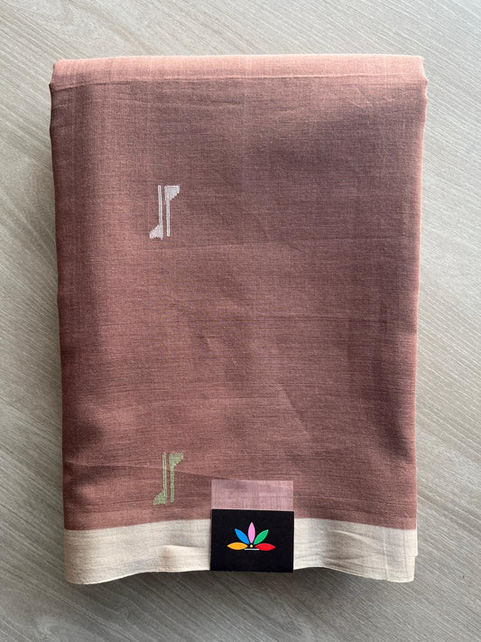 Cognac Shade Handwoven Bengal Soft Cotton Jamdani Saree - 32761