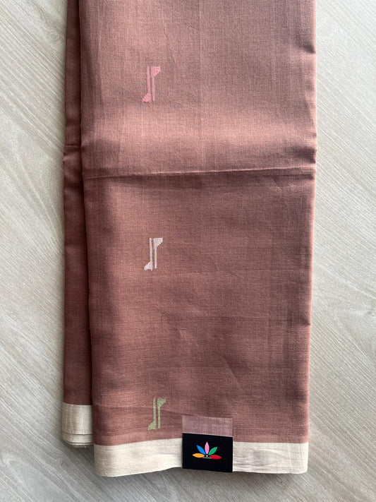 Cognac Shade Handwoven Bengal Soft Cotton Jamdani Saree - 32761