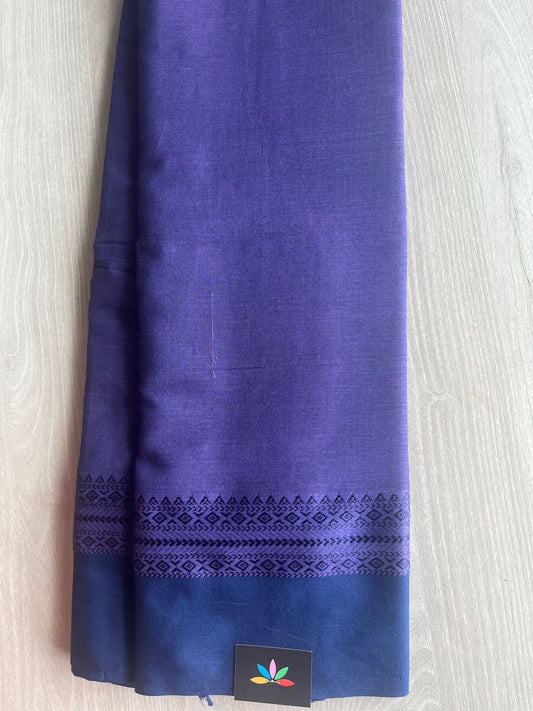 Deep Lavender Contrast Border Bengal Soft Cotton Saree (Without Blouse) - 32766