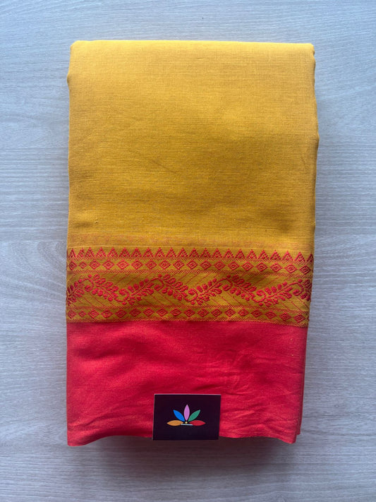 Mustard Yellow Contrast Border Bengal Soft Cotton Saree (Without Blouse) - 32767