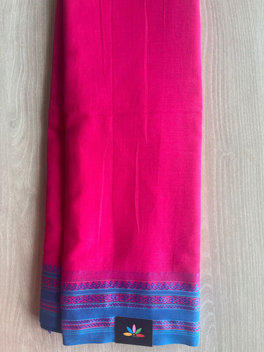 Dark Hot Pink Contrast Border Bengal Soft Cotton Saree (Without Blouse) -32773-32774