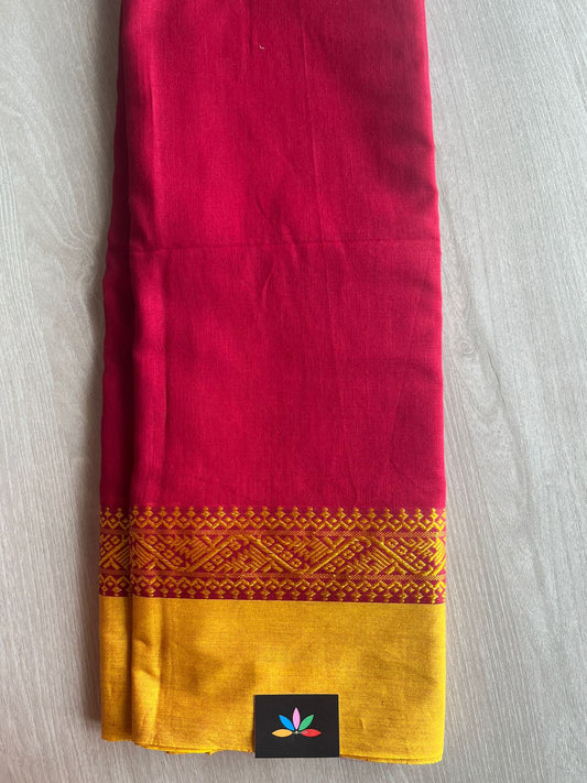 Crimson Red Contrast Border Bengal Soft Cotton Saree (Without Blouse) -32783-32785