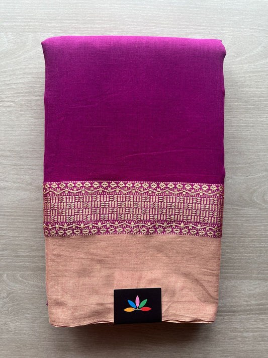 Rich Purple Contrast Border Bengal Soft Cotton Saree (Without Blouse) -32789-32791