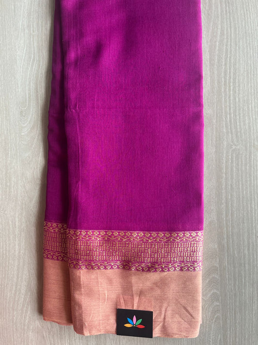 Rich Purple Contrast Border Bengal Soft Cotton Saree (Without Blouse) -32789-32791