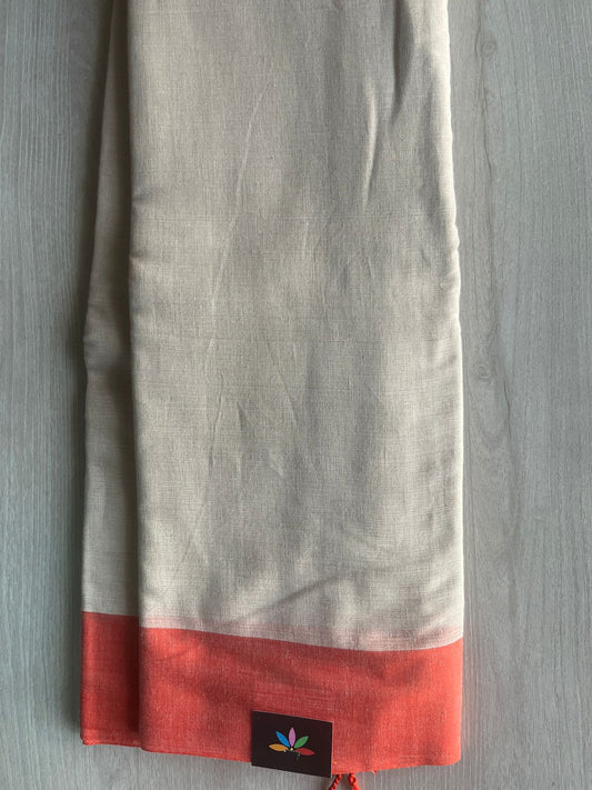 Light Beige Ghicha Pallu Kota Checks Saree with Tussar Border - 32827