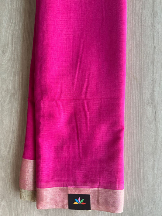 Vibrant Pink Ghicha Pallu Kota Checks Saree with Tussar Border -32831-32832