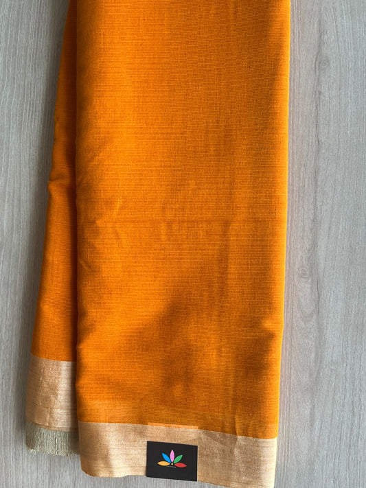Tangerine Shade Ghicha Pallu Kota Checks Saree with Tussar Border -32833-32834