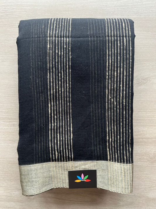 Black Handloom Bengal Soft Cotton Saree - 32842