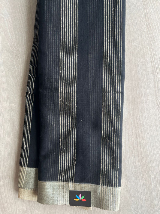 Black Handloom Bengal Soft Cotton Saree - 32842