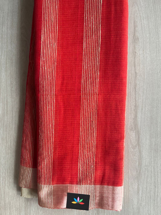 Vermilion Shade Handloom Bengal Soft Cotton Saree - 32843