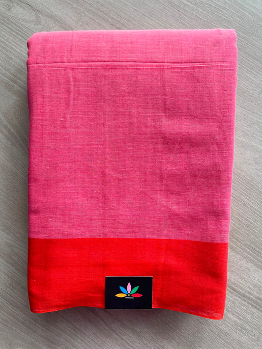 Cerise Shade Contrast Border Bengal Soft Cotton Saree - 32851