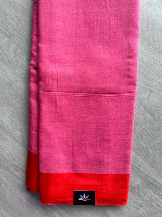 Cerise Shade Contrast Border Bengal Soft Cotton Saree - 32851