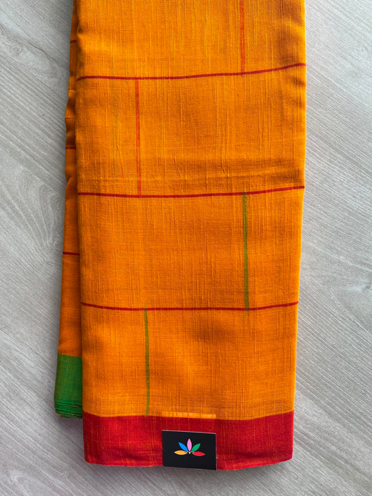 Tango Orange Handloom Bengal Soft Cotton Saree - 32852