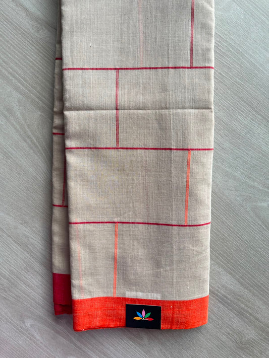Light Beige Handloom Bengal Soft Cotton Saree - 32853