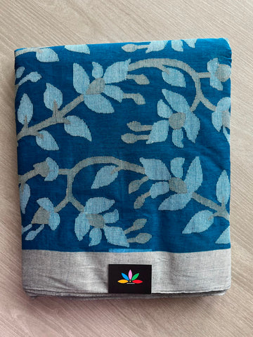 Venice Blue Handloom Fine Jamdani Starched Cotton Saree (Without Blouse) - 32861