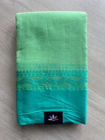 Gray Teal Contrast Border Bengal Soft Cotton Saree (Without Blouse) -32803-32804