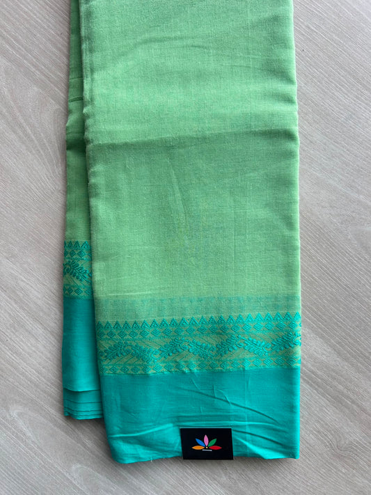 Gray Teal Contrast Border Bengal Soft Cotton Saree (Without Blouse) -32803-32804