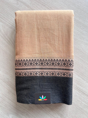 Honey Beige Contrast Border Bengal Soft Cotton Saree (Without Blouse) -32807-32808