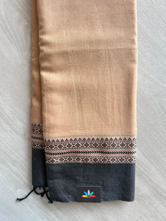 Honey Beige Contrast Border Bengal Soft Cotton Saree (Without Blouse) -32807-32808