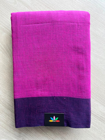 Deep Magenta Contrast Border Bengal Soft Cotton Saree -32817-32818