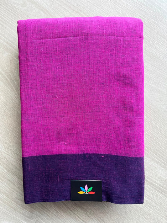 Deep Magenta Contrast Border Bengal Soft Cotton Saree -32817-32818