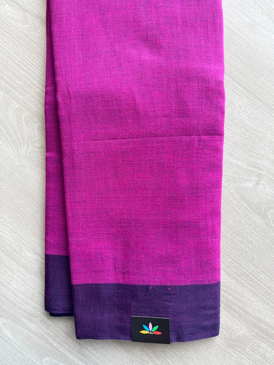 Deep Magenta Contrast Border Bengal Soft Cotton Saree -32817-32818