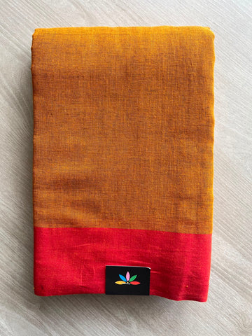 Mustard Golden Contrast Border Bengal Soft Cotton Saree -32821-32822