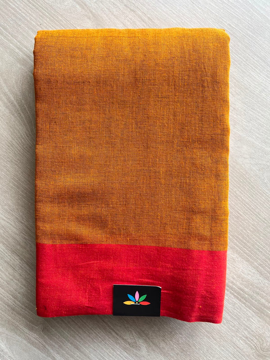 Mustard Golden Contrast Border Bengal Soft Cotton Saree -32821-32822