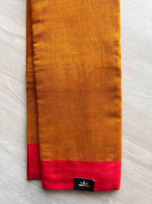 Mustard Golden Contrast Border Bengal Soft Cotton Saree -32821-32822