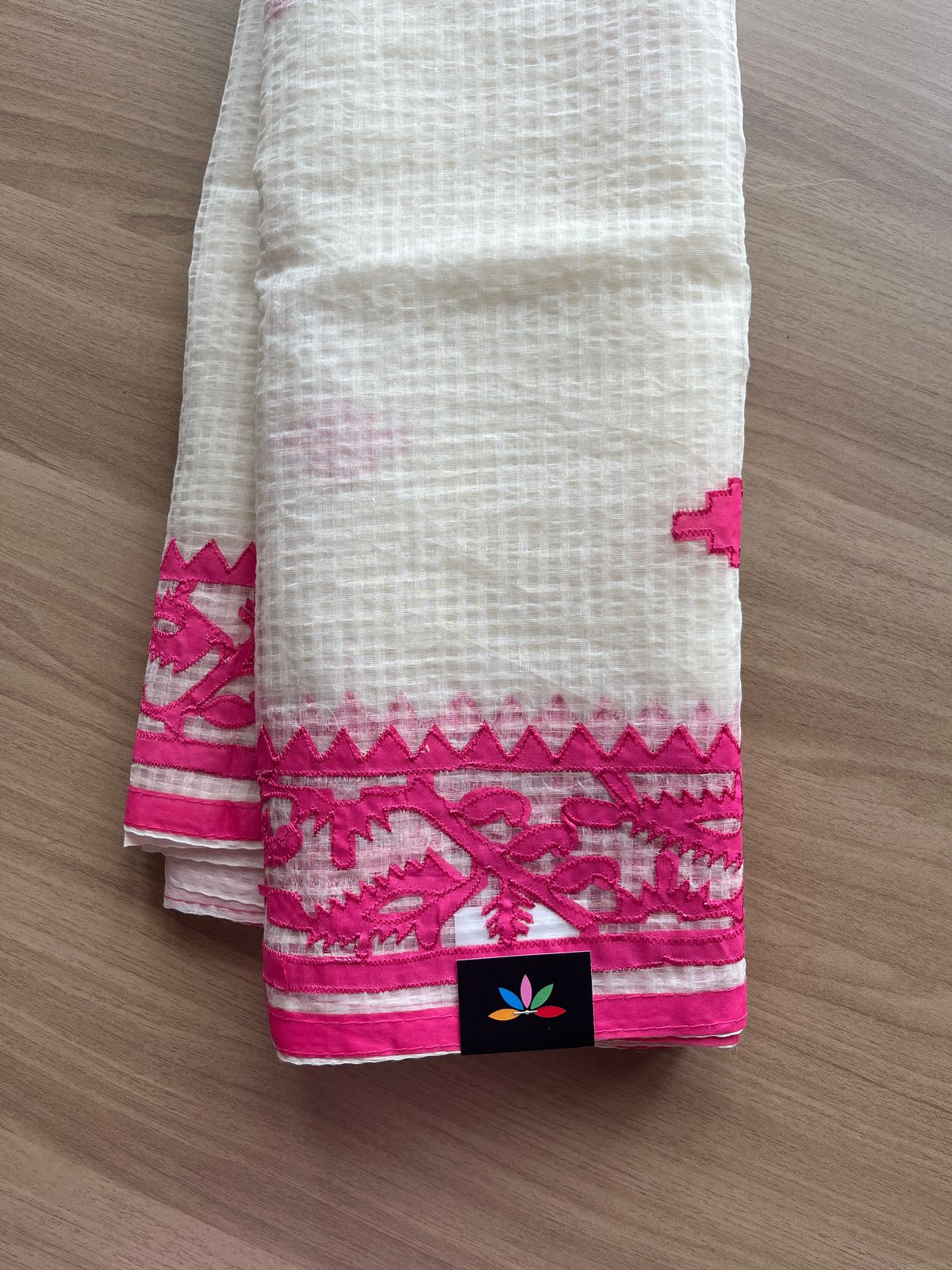 Appliqué work Kota Checks Saree (Without blouse) - 20742 – Fabk-in