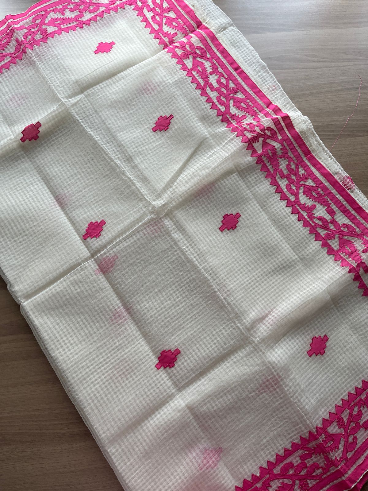 Appliqué work Kota Checks Saree (Without blouse) - 20742 – Fabk-in