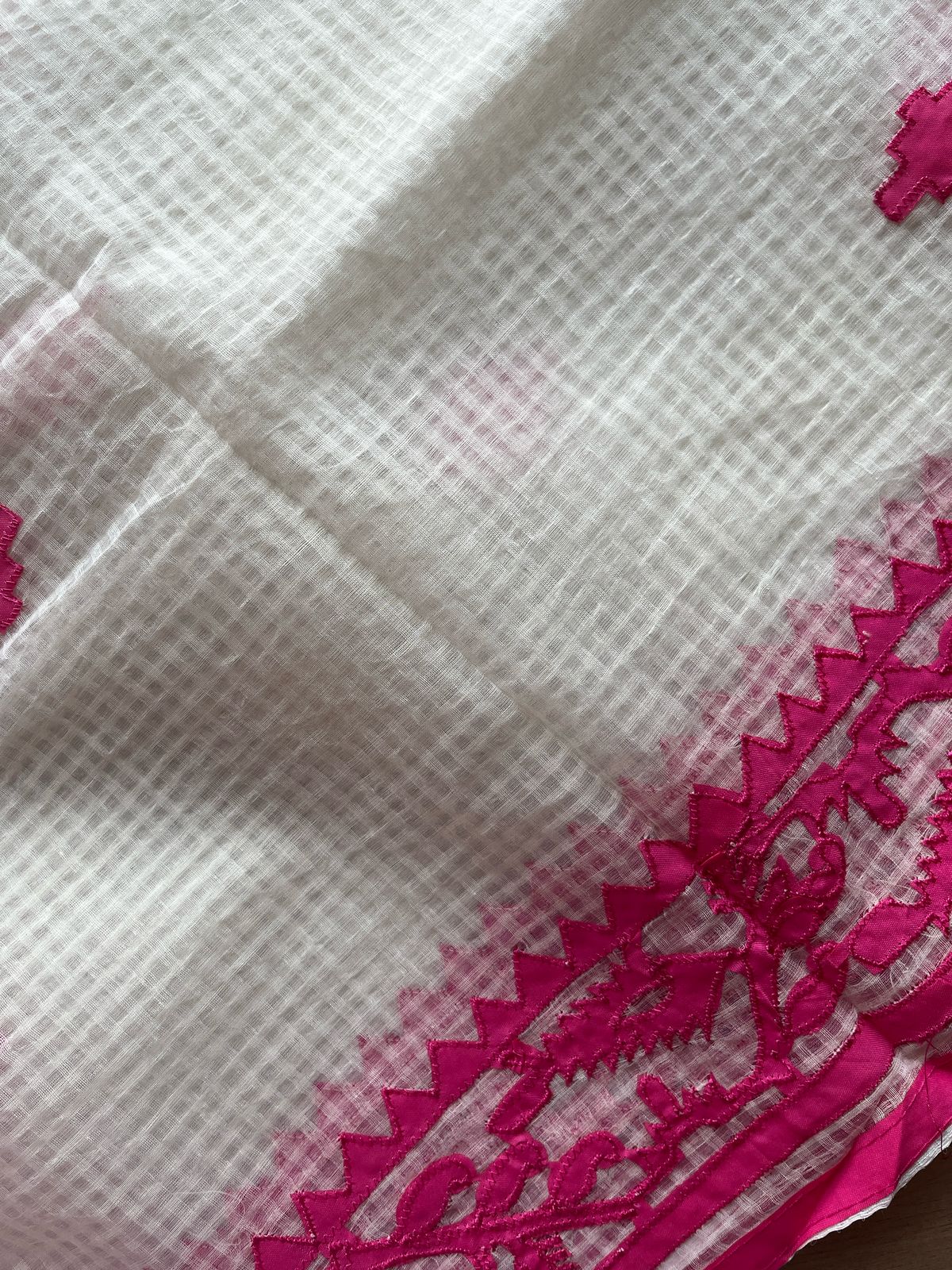 Appliqué work Kota Checks Saree (Without blouse) - 20742 – Fabk-in