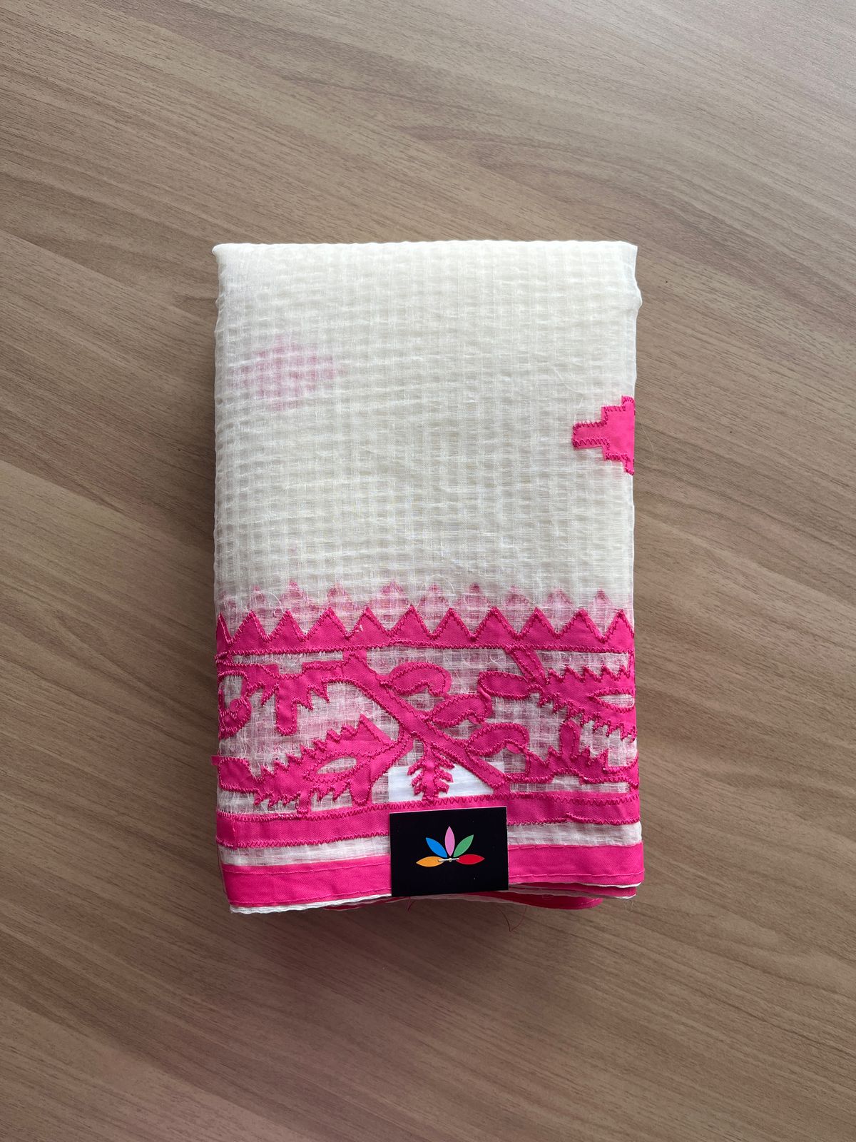Appliqué work Kota Checks Saree (Without blouse) - 20742 – Fabk-in
