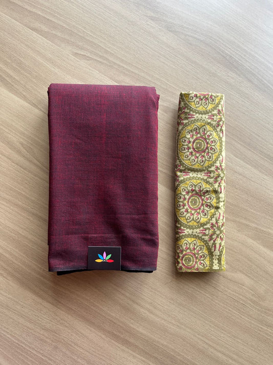 Borderless Handloom Soft Cotton Saree with Contrast Blouse -21538